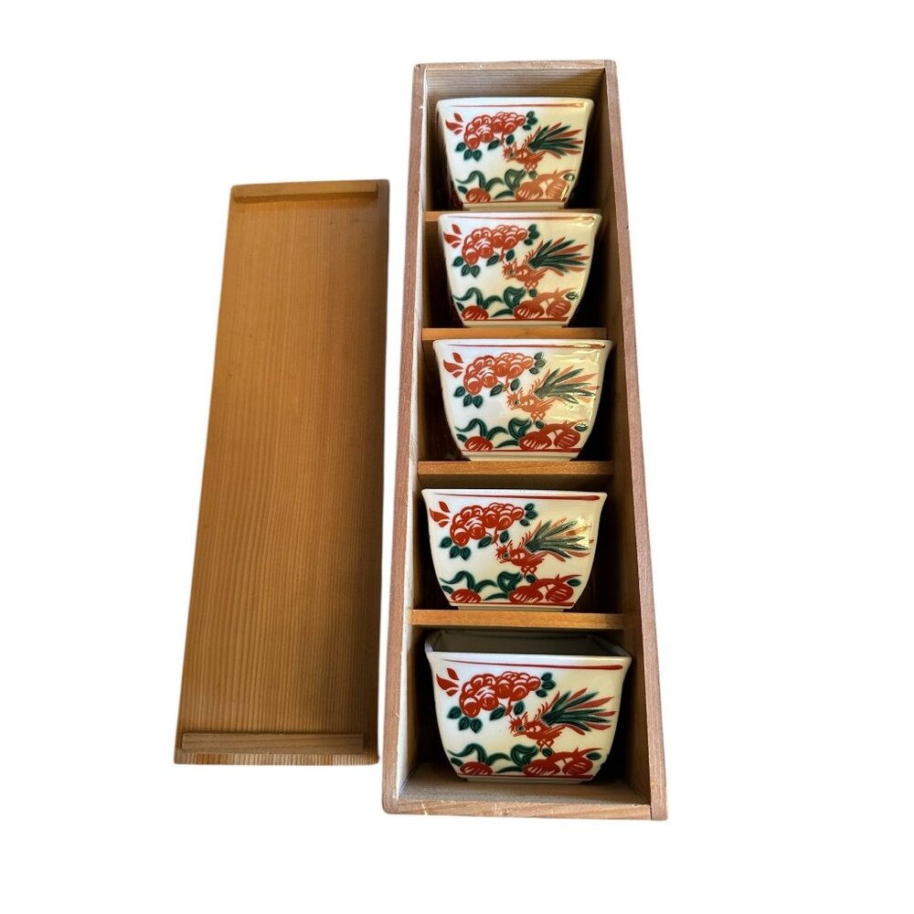 Kutani Ware Elizan Kiln Vintage Japanese Porcelain Bowls Set Of 5 With Box